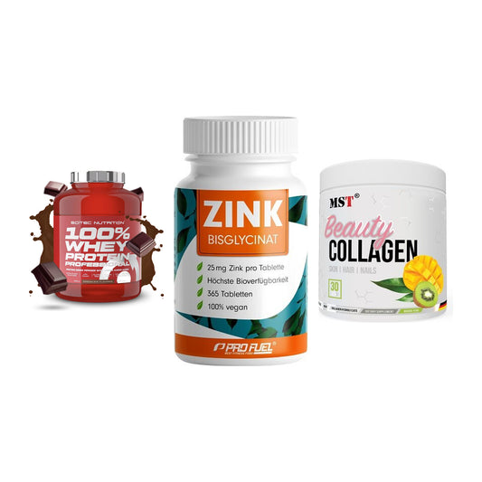 Regenerations-Set: Scitec 100% + ProFuel Zink + MST Beauty – alle enthaltenen Artikel