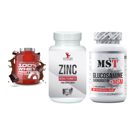 Regenerations-Set: Scitec 100% + #GYMJUICE ZINC + MST Glucosamine – alle enthaltenen Artikel