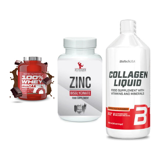 Regenerations-Set: Scitec 100% + #GYMJUICE ZINC + BioTech Collage – alle enthaltenen Artikel