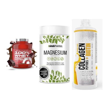 Regenerations-Set: Scitec 100% + Sinob Magnesium + MST Collagen – alle enthaltenen Artikel