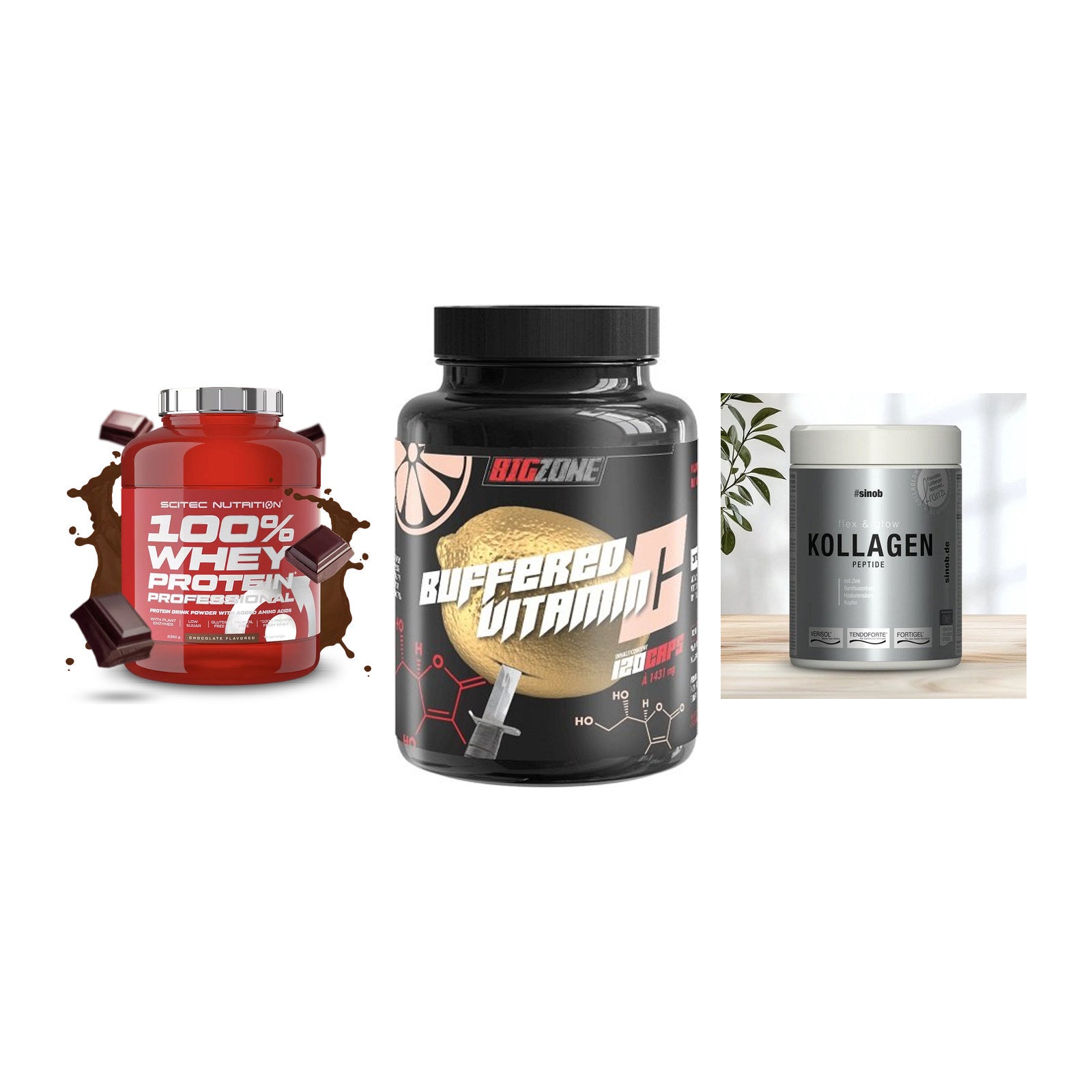 Regenerations-Set: Scitec 100% + Big Zone + Sinob Kollagen – alle enthaltenen Artikel