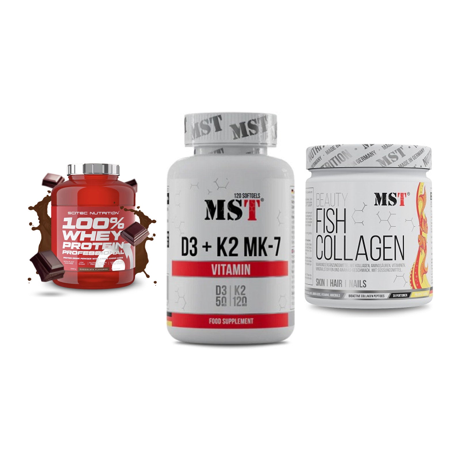 Regenerations-Set: Scitec 100% + MST Vitamin D3 + MST Beauty Fish – alle enthaltenen Artikel