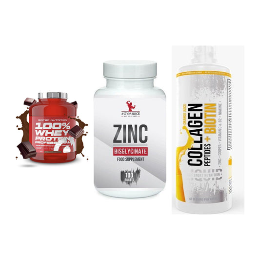 Regenerations-Set: Scitec 100% + #GYMJUICE ZINC + MST Collagen – alle enthaltenen Artikel