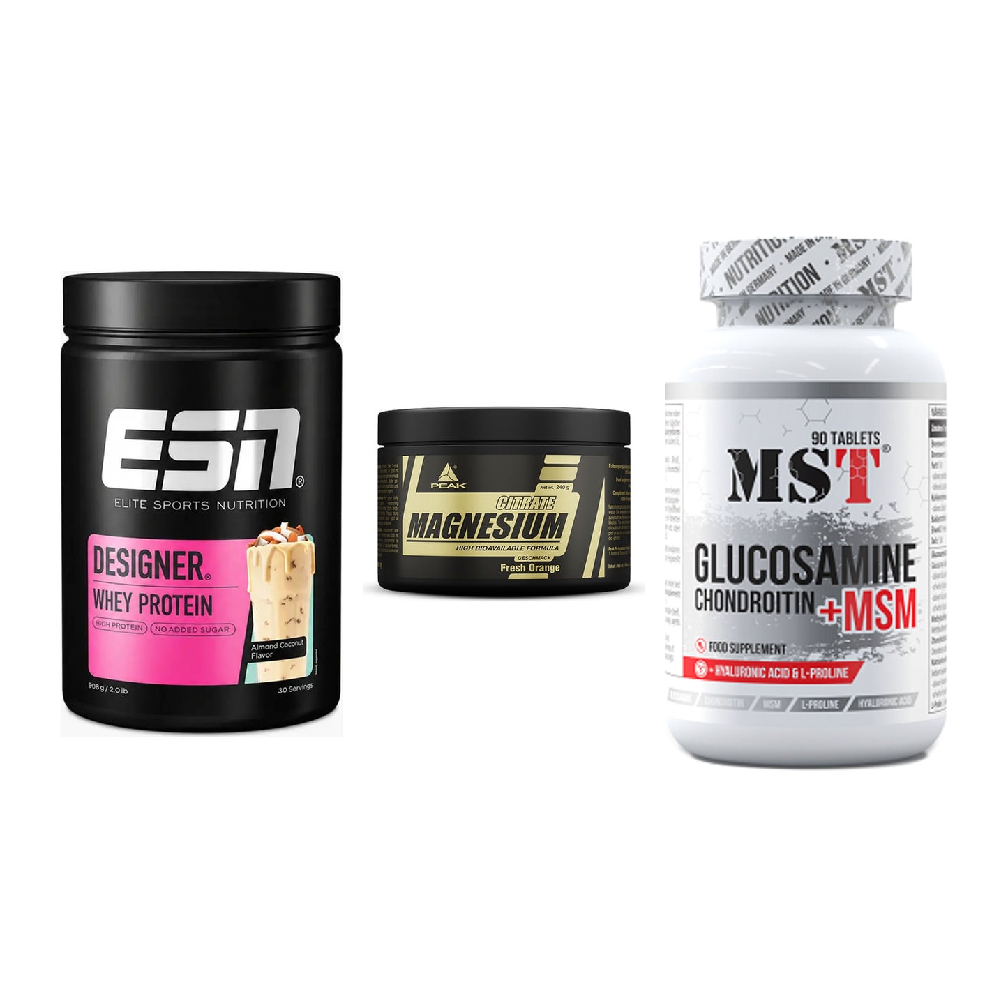 Regenerations-Set: ESN Designer + Peak Magnesium + MST Glucosamine – alle enthaltenen Artikel
