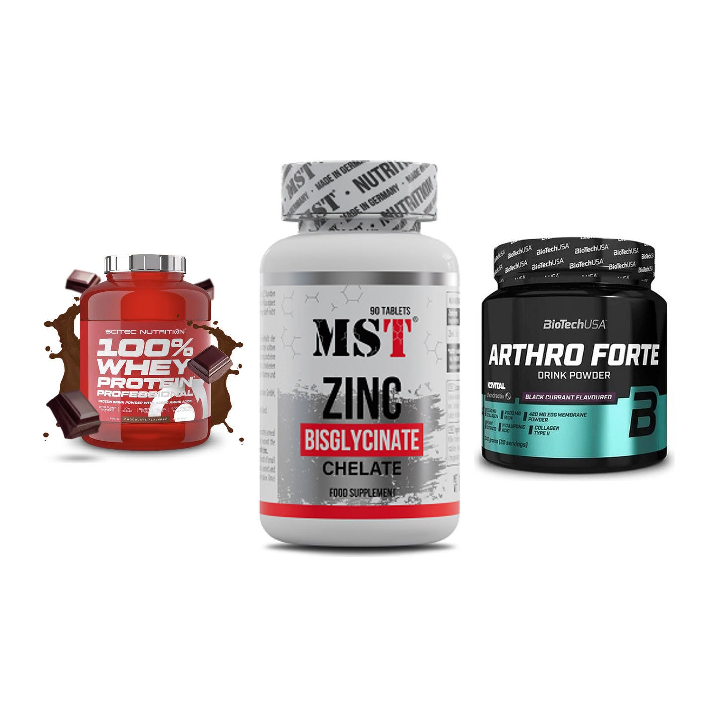Regenerations-Set: Scitec 100% + MST Zinc + BioTech Arthro – alle enthaltenen Artikel