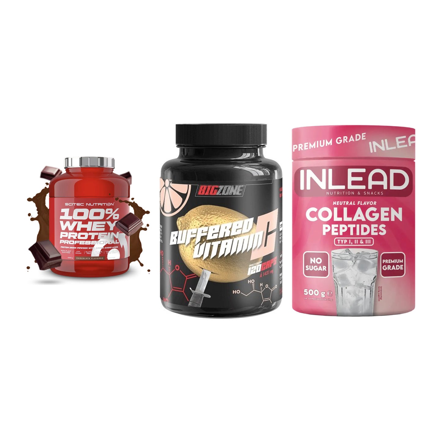 Regenerations-Set: Scitec 100% + Big Zone + INLEAD Collagen – alle enthaltenen Artikel