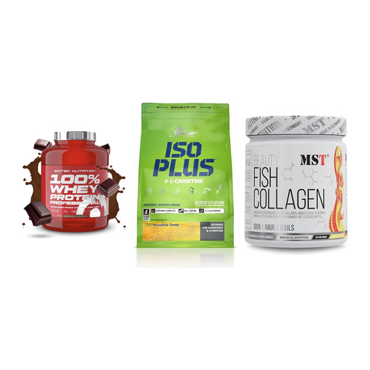 Regenerations-Set: Scitec 100% + Olimp Iso Plus + MST Beauty Fish – alle enthaltenen Artikel