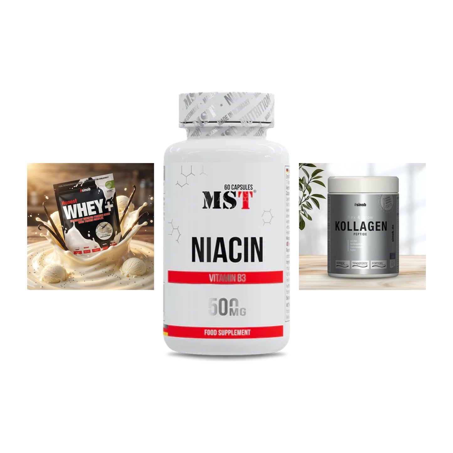 Regenerations-Set: Sinob Honest + MST Niacin + Sinob Kollagen – alle enthaltenen Artikel
