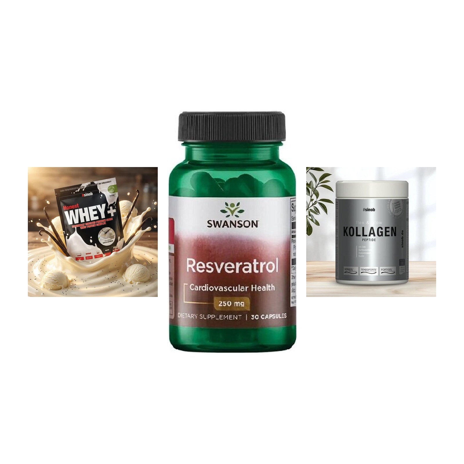 Regenerations-Set: Sinob Honest + Swanson Resvera + Sinob Kollagen – alle enthaltenen Artikel