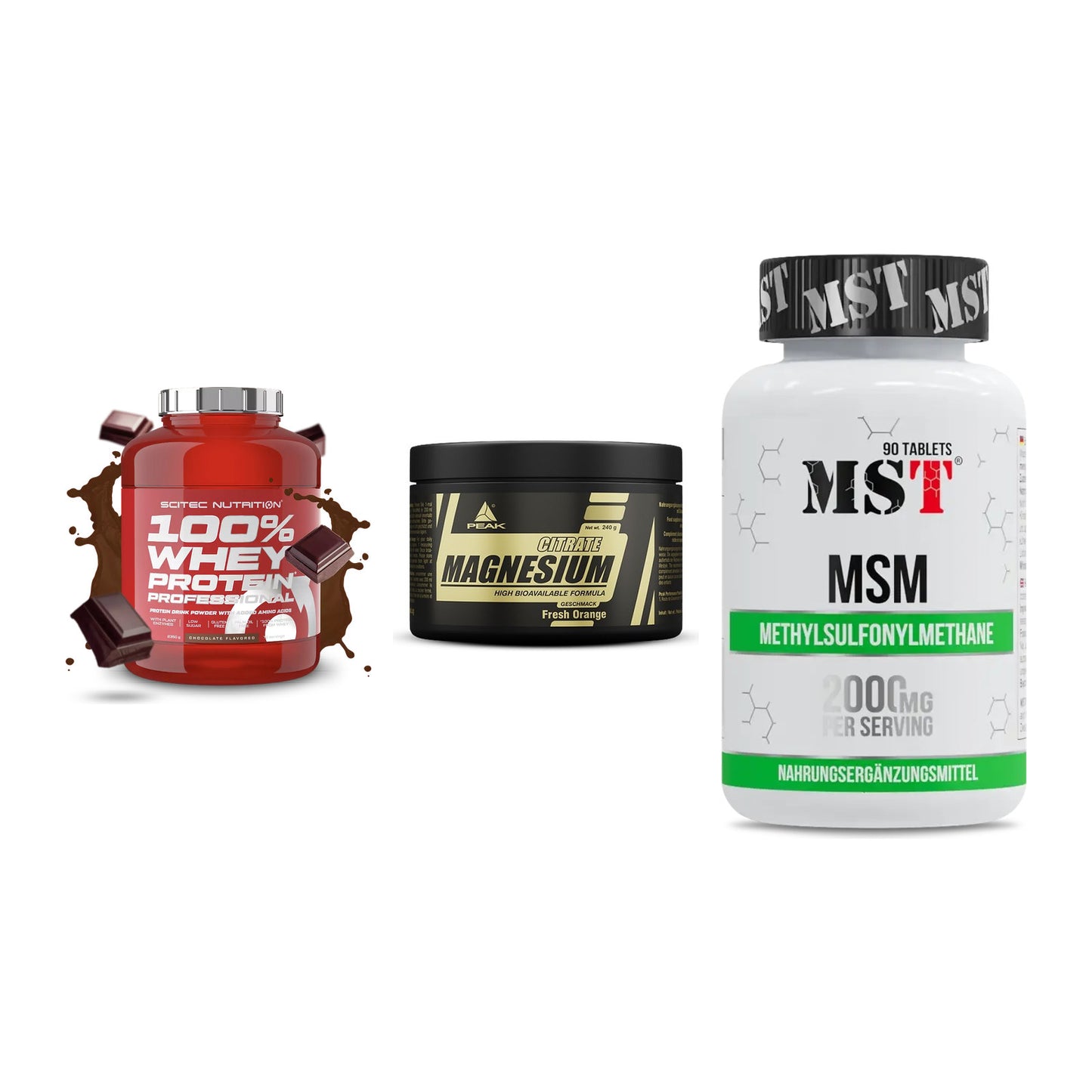 Regenerations-Set: Scitec 100% + Peak Magnesium + MST MSM 2000 / – alle enthaltenen Artikel