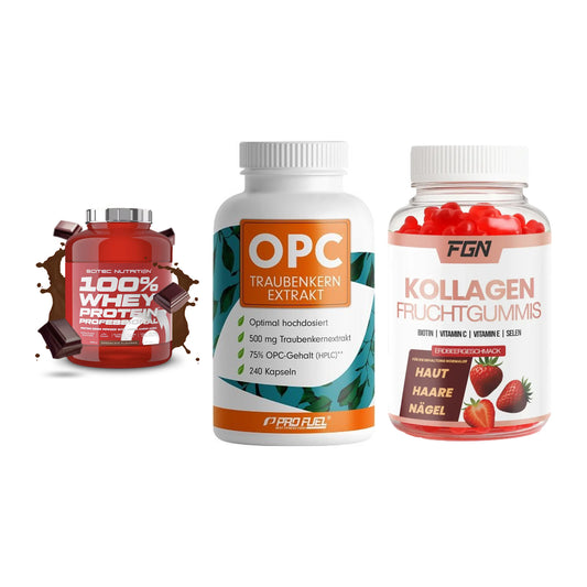 Regenerations-Set: Scitec 100% + ProFuel OPC + FGN Kollagen 60 – alle enthaltenen Artikel