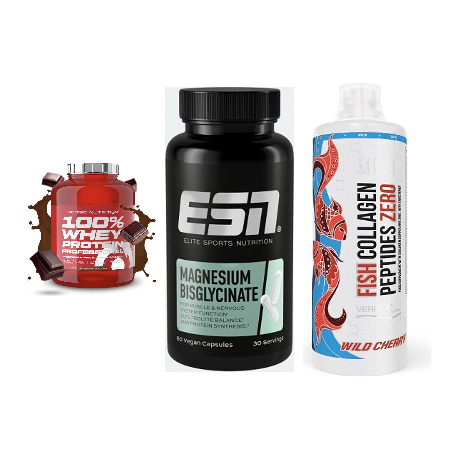 Regenerations-Set: Scitec 100% + ESN Magnesium + MST Fish – alle enthaltenen Artikel