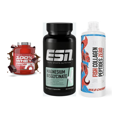 Regenerations-Set: Scitec 100% + ESN Magnesium + MST Fish – alle enthaltenen Artikel