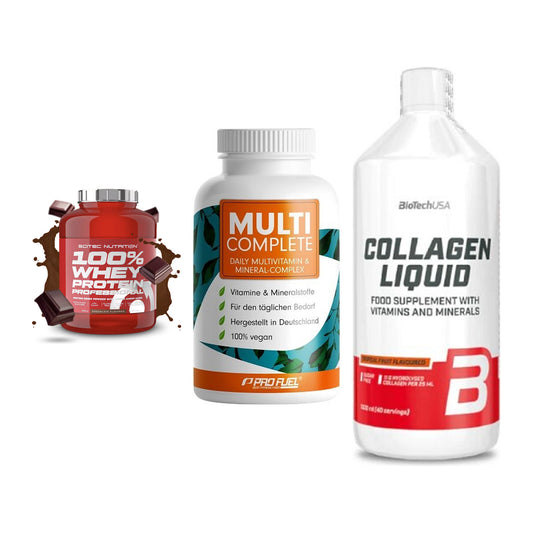 Regenerations-Set: Scitec 100% + ProFuel MULTI + BioTech Collage – alle enthaltenen Artikel