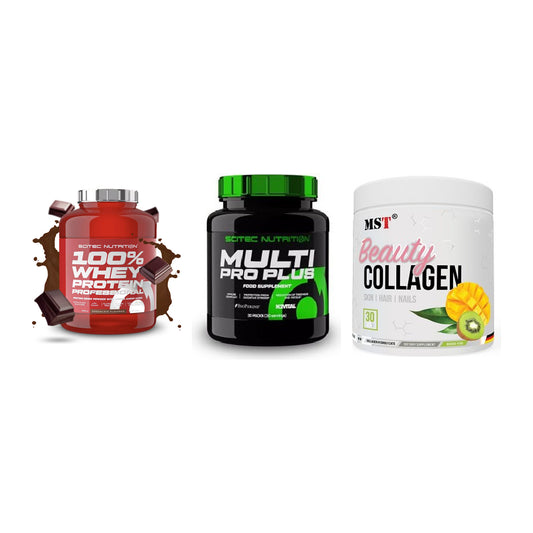 Regenerations-Set: Scitec 100% + Scitec Multi + MST Beauty – alle enthaltenen Artikel