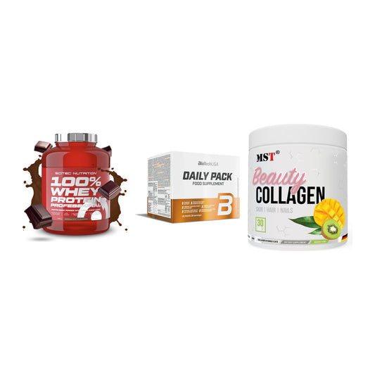 Regenerations-Set: Scitec 100% + BioTech Daily + MST Beauty – alle enthaltenen Artikel