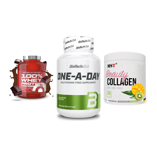 Regenerations-Set: Scitec 100% + BioTech One A + MST Beauty – alle enthaltenen Artikel