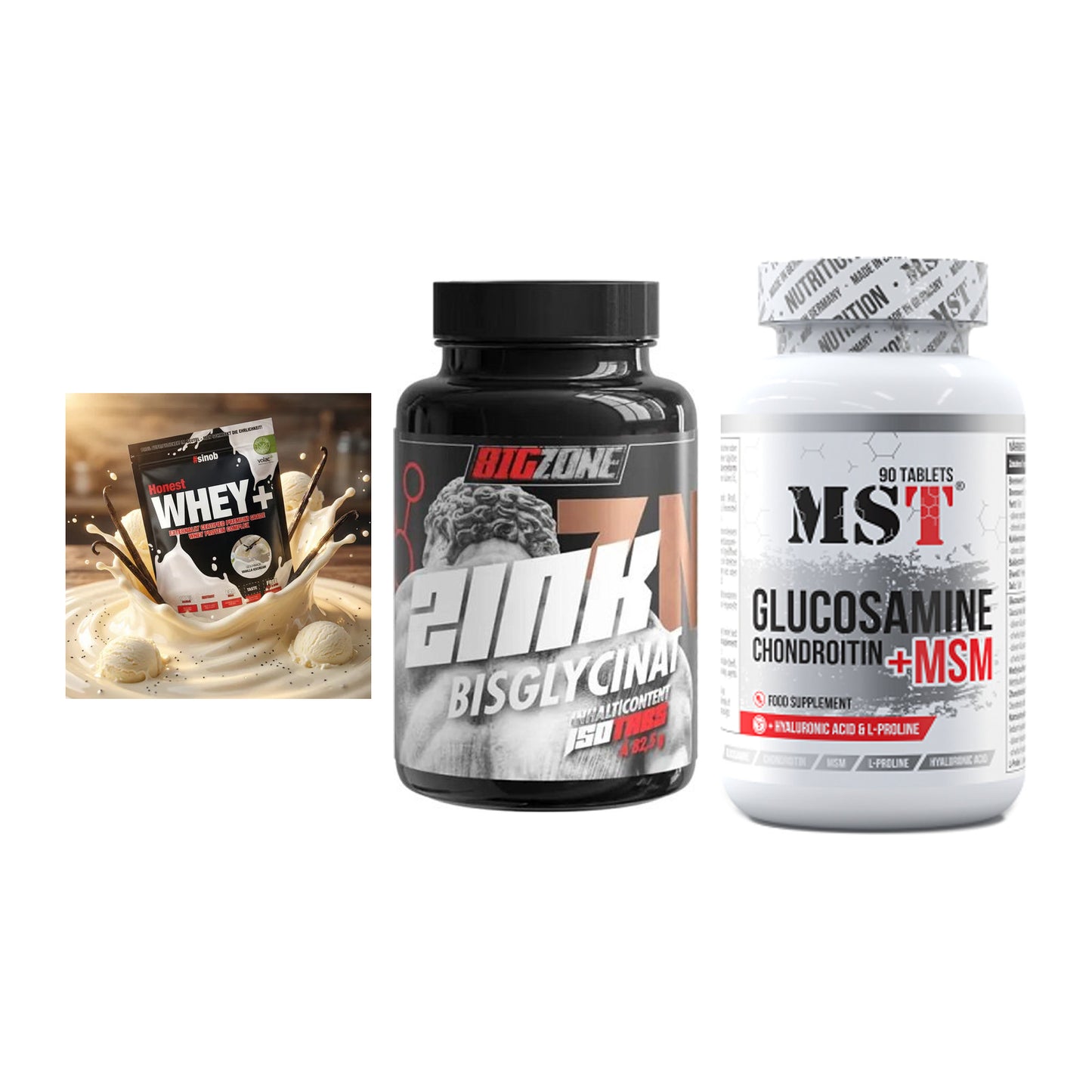 Regenerations-Set: Sinob Honest + Big Zone Zink + MST Glucosamine – alle enthaltenen Artikel