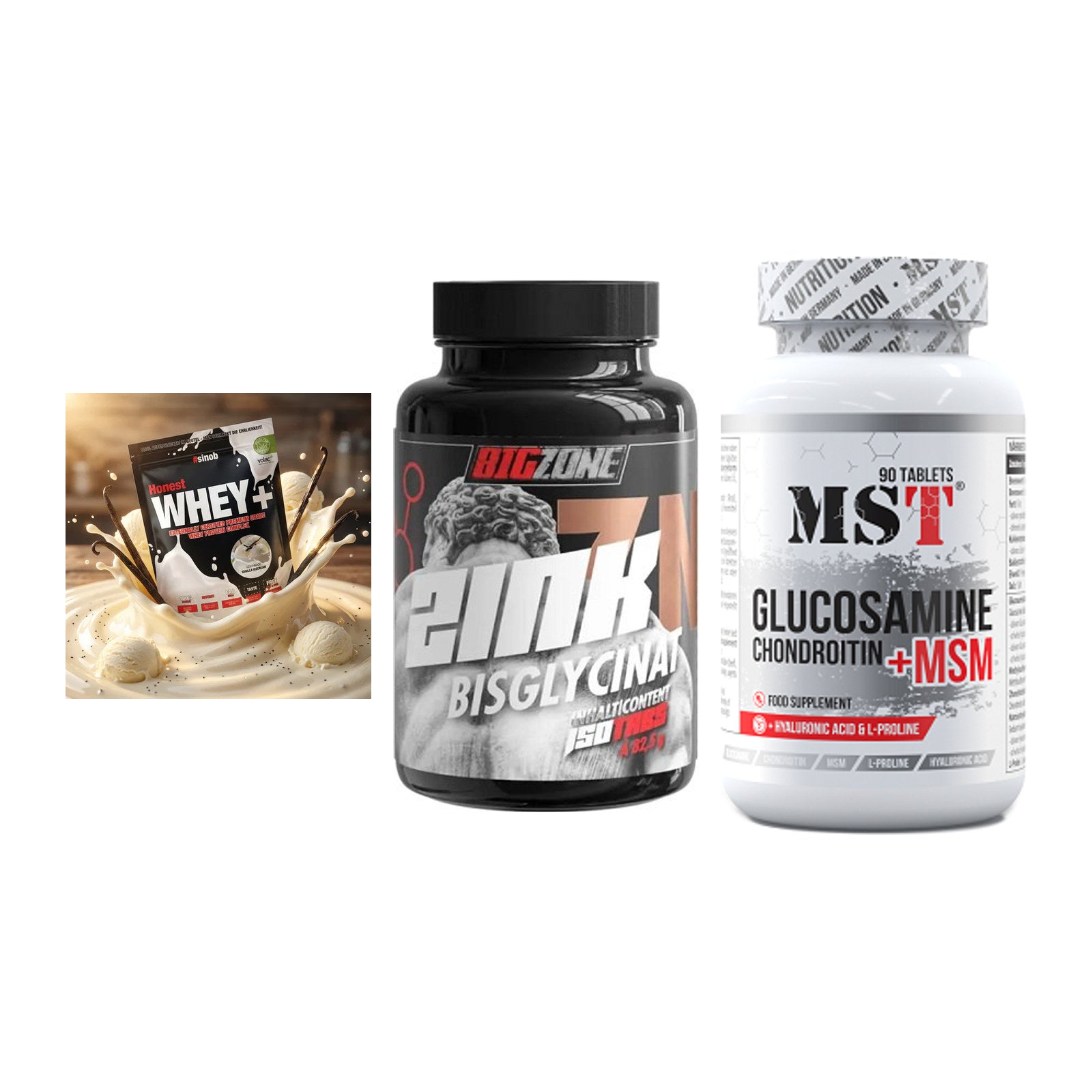 Regenerations-Set: Sinob Honest + Big Zone Zink + MST Glucosamine – alle enthaltenen Artikel