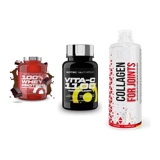 Regenerations-Set: Scitec 100% + Scitec Vitamin + MST Collagen – alle enthaltenen Artikel