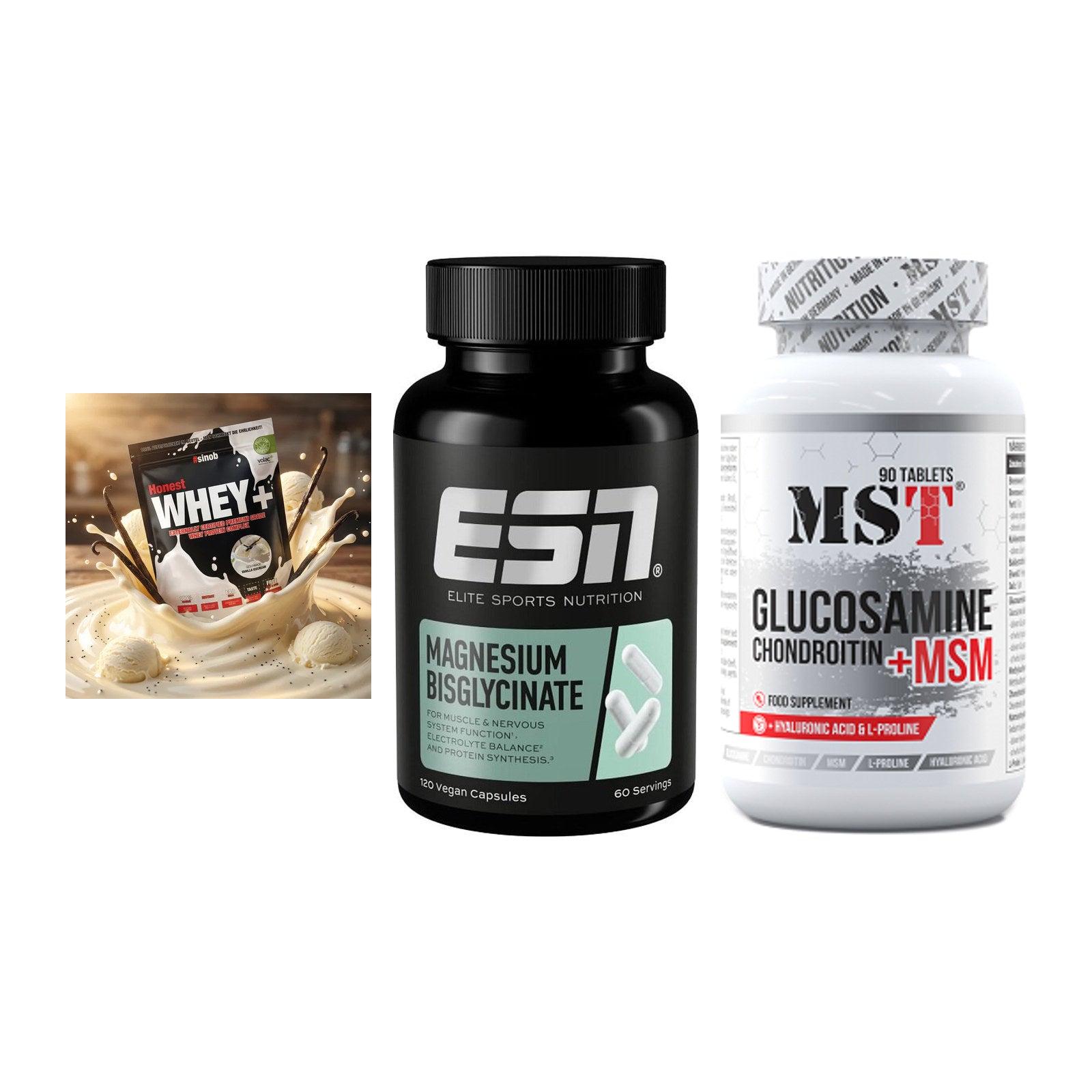 Regenerations-Set: Sinob Honest + ESN Magnesium + MST Glucosamine – alle enthaltenen Artikel