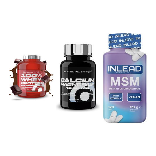 Regenerations-Set: Scitec 100% + Scitec Calcium + INLEAD MSM – alle enthaltenen Artikel