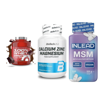 Regenerations-Set: Scitec 100% + BioTech Calcium + INLEAD MSM – alle enthaltenen Artikel