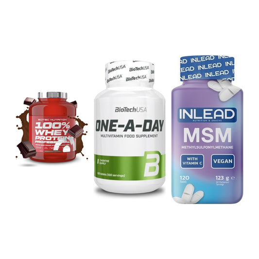 Regenerations-Set: Scitec 100% + BioTech One A + INLEAD MSM – alle enthaltenen Artikel