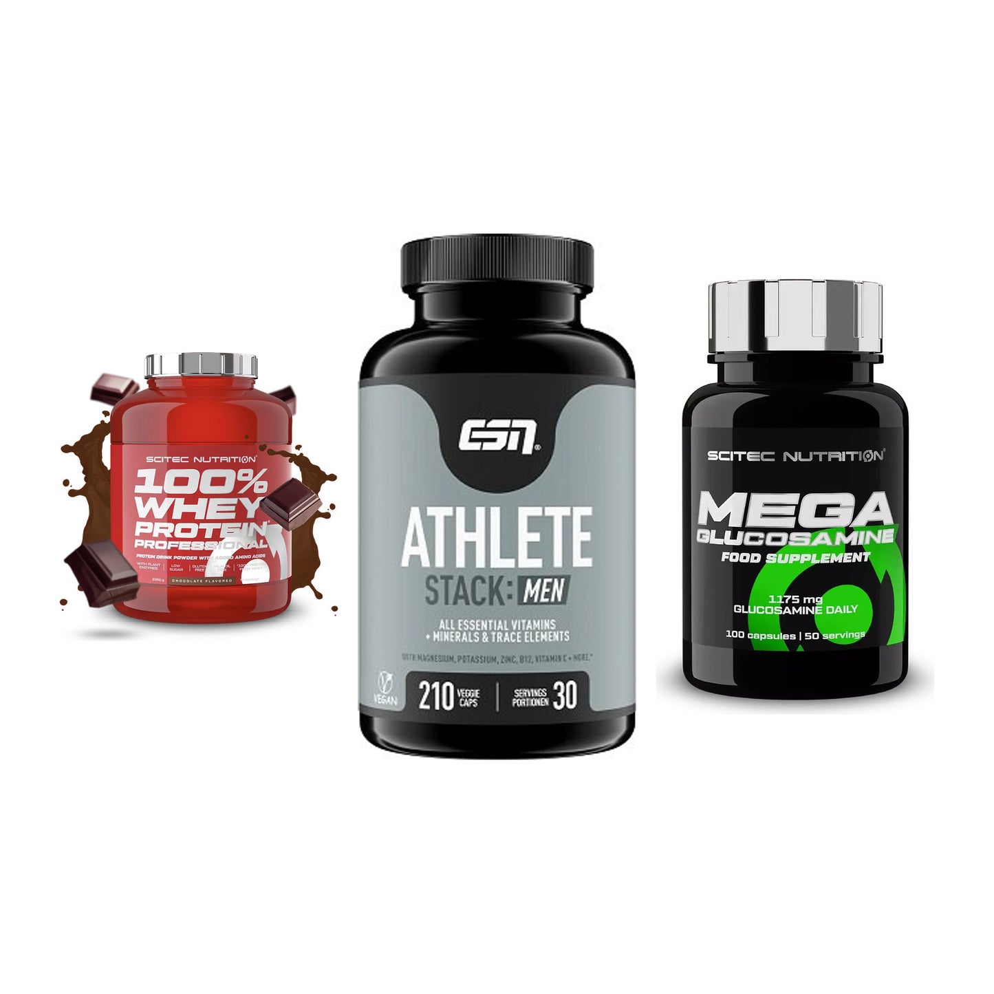 Regenerations-Set: Scitec 100% + ESN Athlete + Scitec Mega – alle enthaltenen Artikel