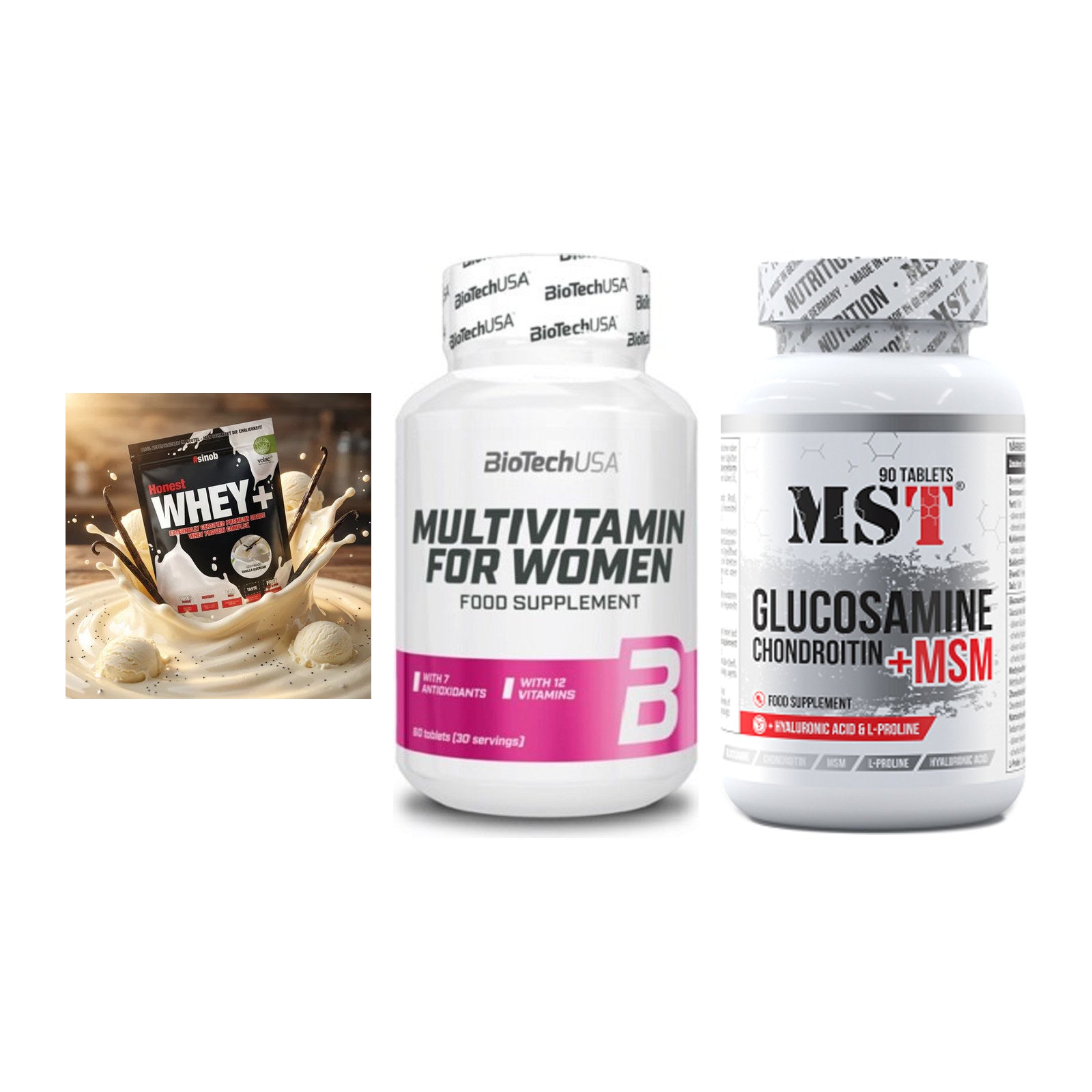 Regenerations-Set: Sinob Honest + BioTech Multivi + MST Glucosamine – alle enthaltenen Artikel