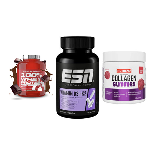 Regenerations-Set: Scitec 100% + ESN Vitamin D3 + Nutrend Collage – alle enthaltenen Artikel