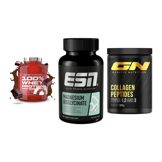 Regenerations-Set: Scitec 100% + ESN Magnesium + GN Peptan – alle enthaltenen Artikel