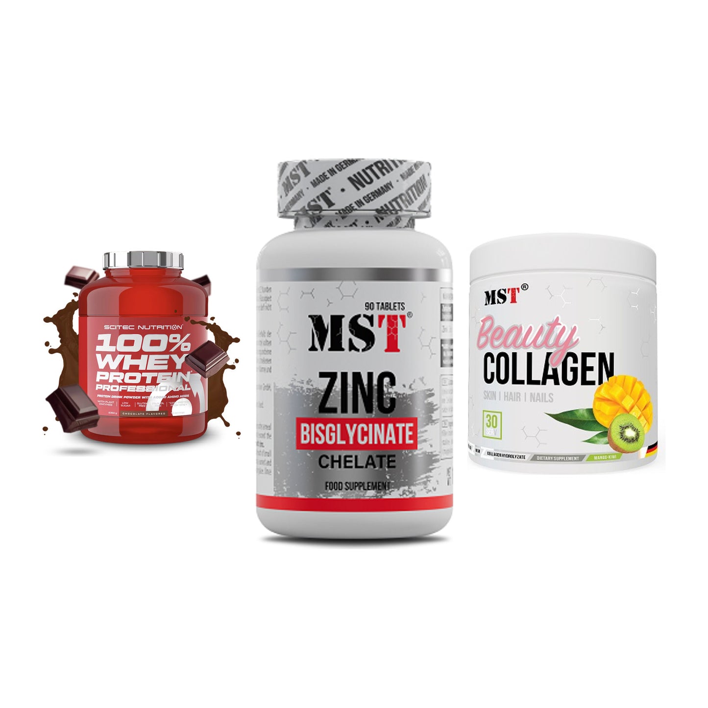 Regenerations-Set: Scitec 100% + MST Zinc + MST Beauty – alle enthaltenen Artikel