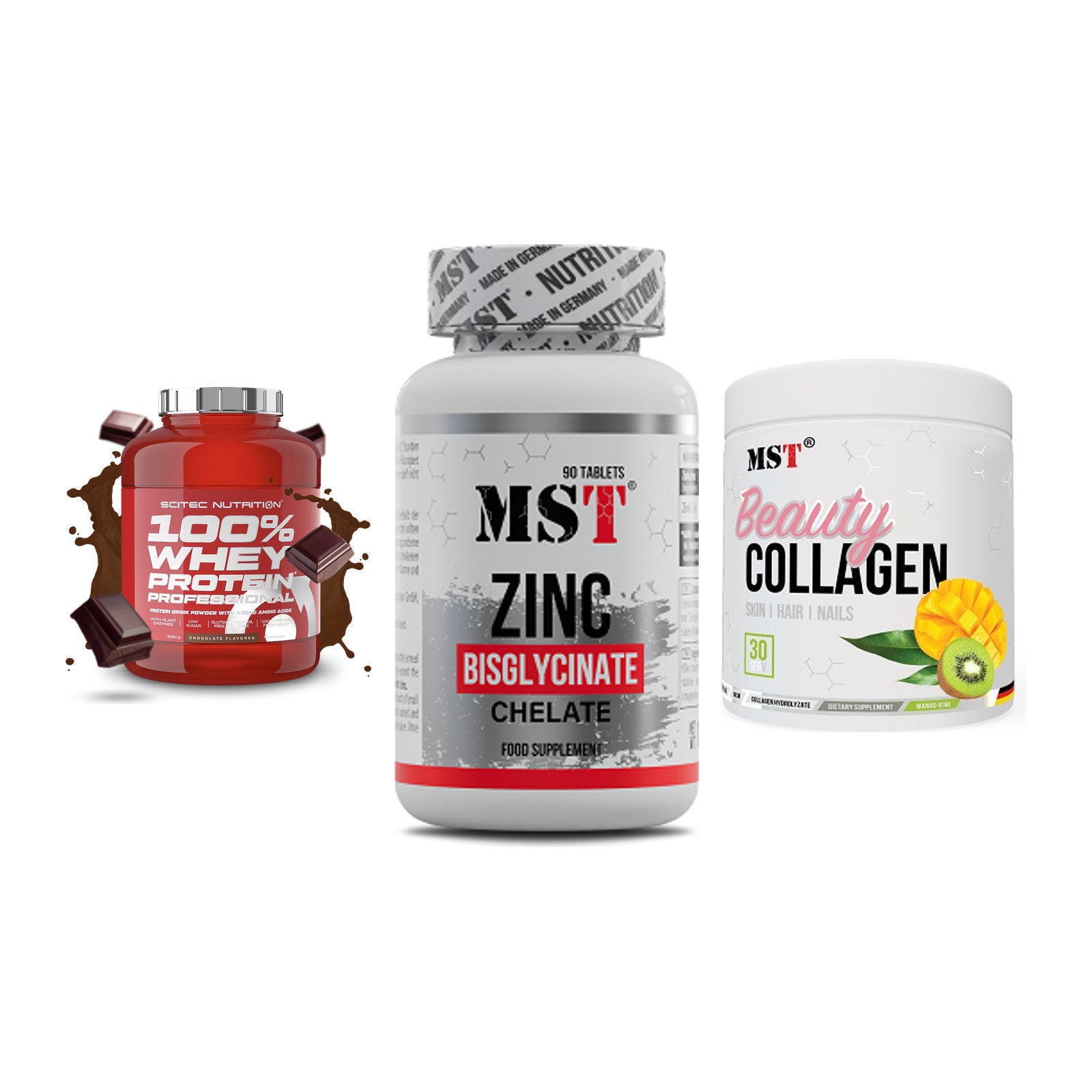 Regenerations-Set: Scitec 100% + MST Zinc + MST Beauty – alle enthaltenen Artikel