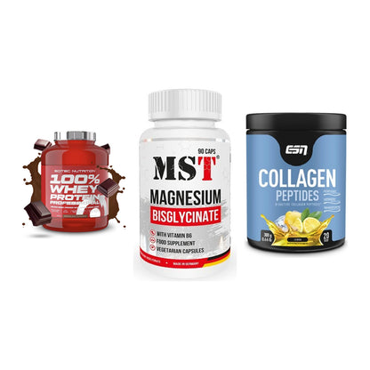 Regenerations-Set: Scitec 100% + MST Magnesium + ESN Collagen – alle enthaltenen Artikel