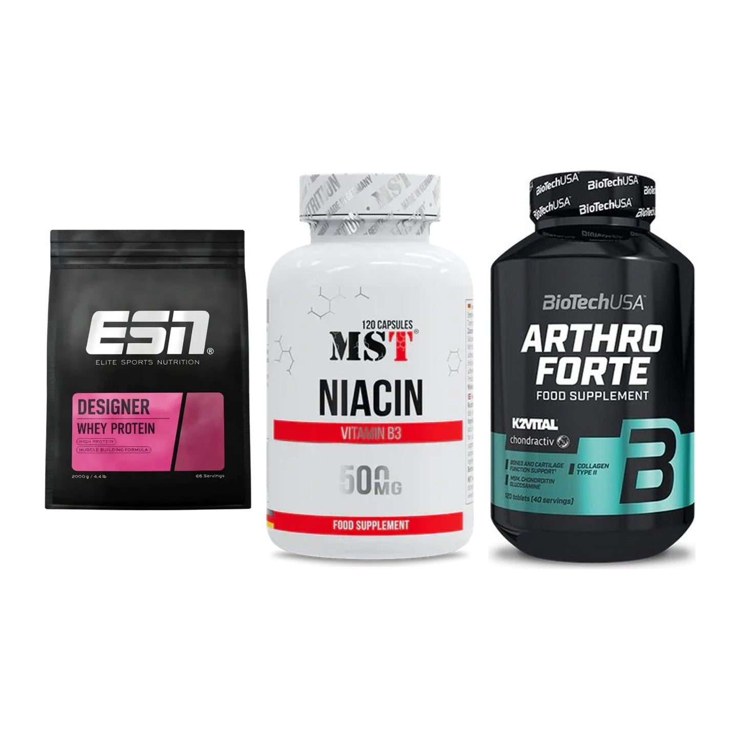 Regenerations-Set: ESN Designer + MST Niacin + BioTech Arthro – alle enthaltenen Artikel