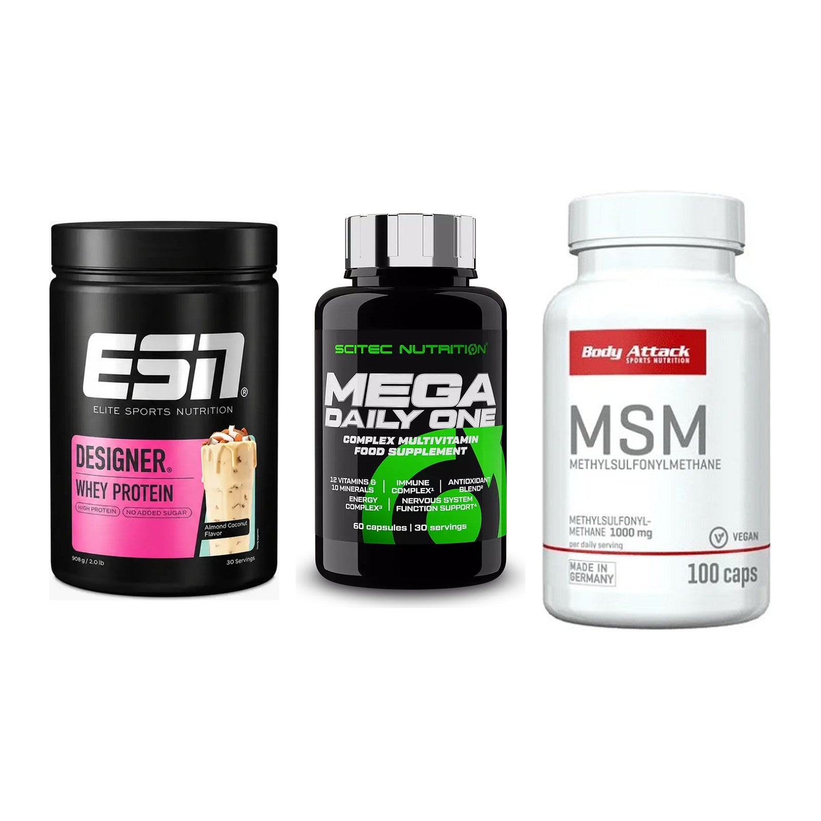 Regenerations-Set: ESN Designer + Scitec Mega + Body Attack MSM – alle enthaltenen Artikel