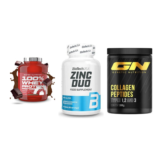 Regenerations-Set: Scitec 100% + BioTech Zinc + GN Peptan – alle enthaltenen Artikel