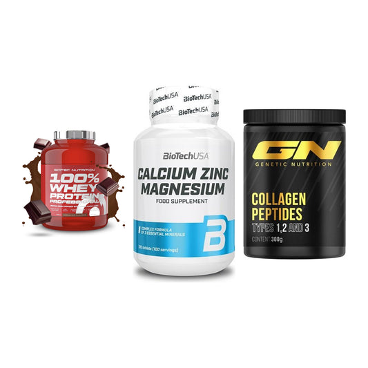 Regenerations-Set: Scitec 100% + BioTech Calcium + GN Peptan – alle enthaltenen Artikel