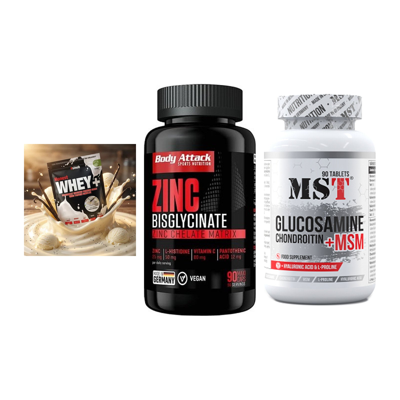 Regenerations-Set: Sinob Honest + Body Attack + MST Glucosamine – alle enthaltenen Artikel