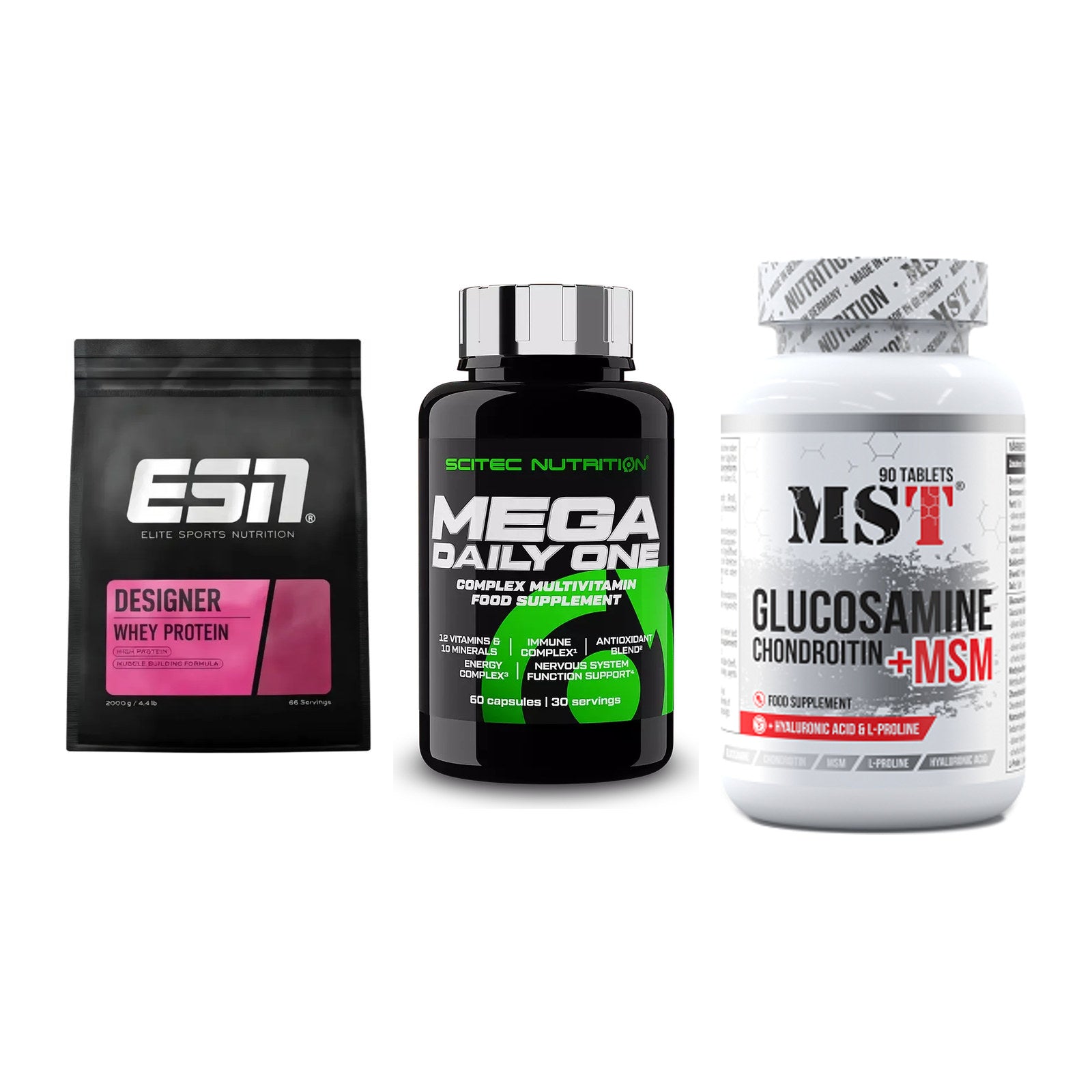 Regenerations-Set: ESN Designer + Scitec Mega + MST Glucosamine – alle enthaltenen Artikel