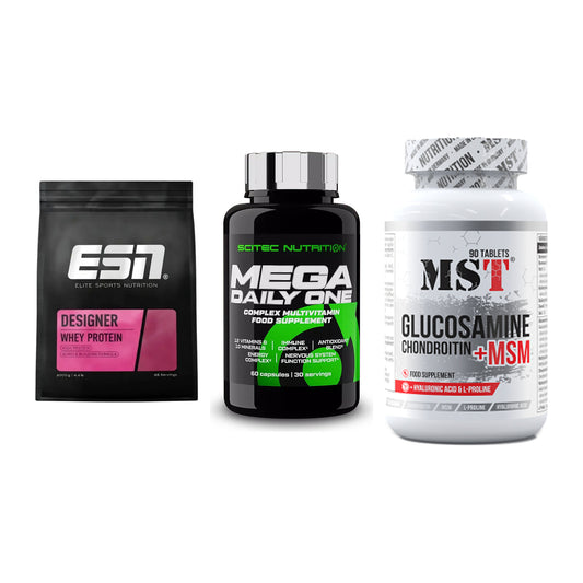 Regenerations-Set: ESN Designer + Scitec Mega + MST Glucosamine – alle enthaltenen Artikel