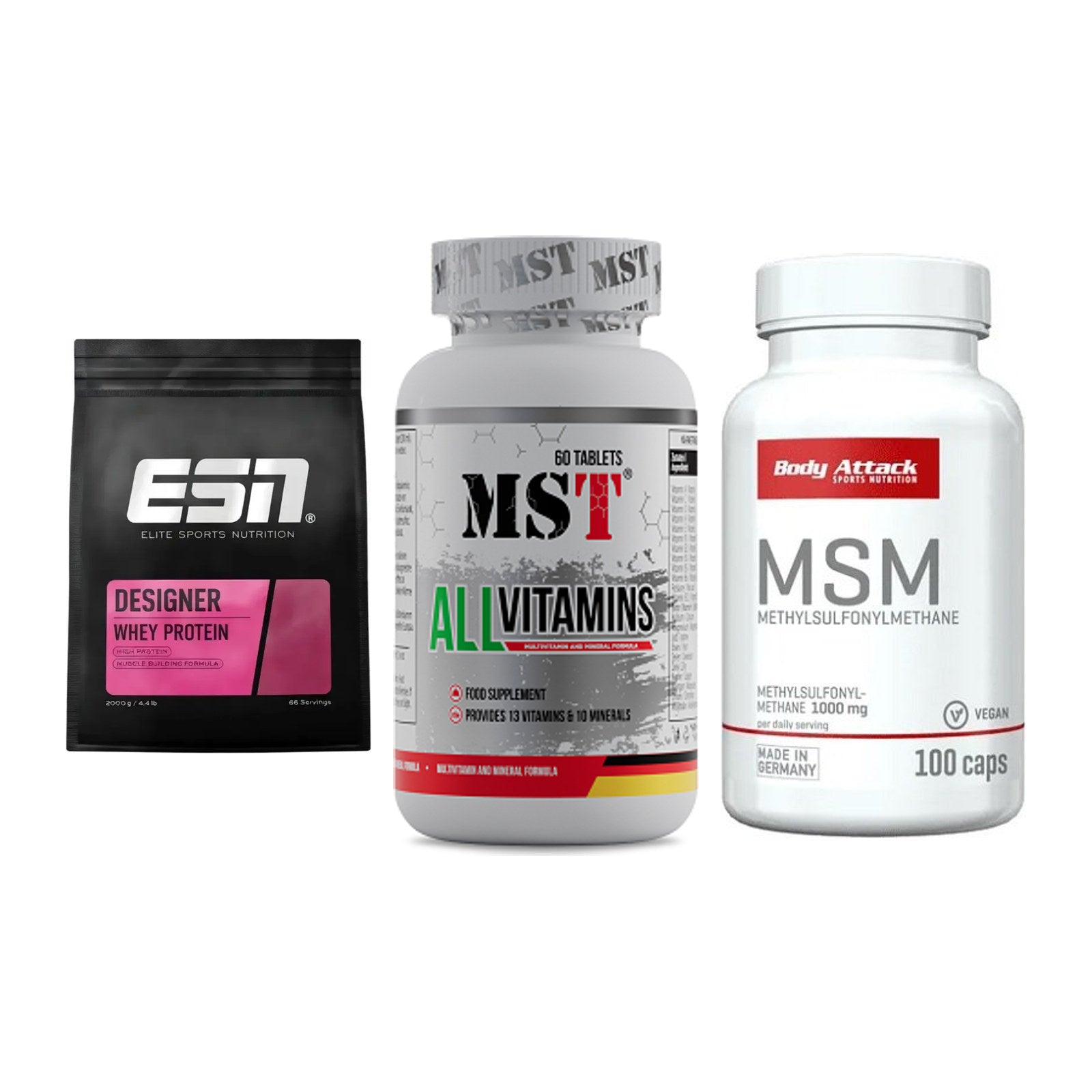 Regenerations-Set: ESN Designer + MST All Vitamin + Body Attack MSM – alle enthaltenen Artikel