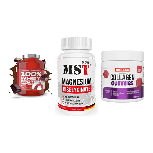 Regenerations-Set: Scitec 100% + MST Magnesium + Nutrend Collage – alle enthaltenen Artikel