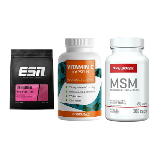 Regenerations-Set: ESN Designer + ProFuel Vitamin + Body Attack MSM – alle enthaltenen Artikel