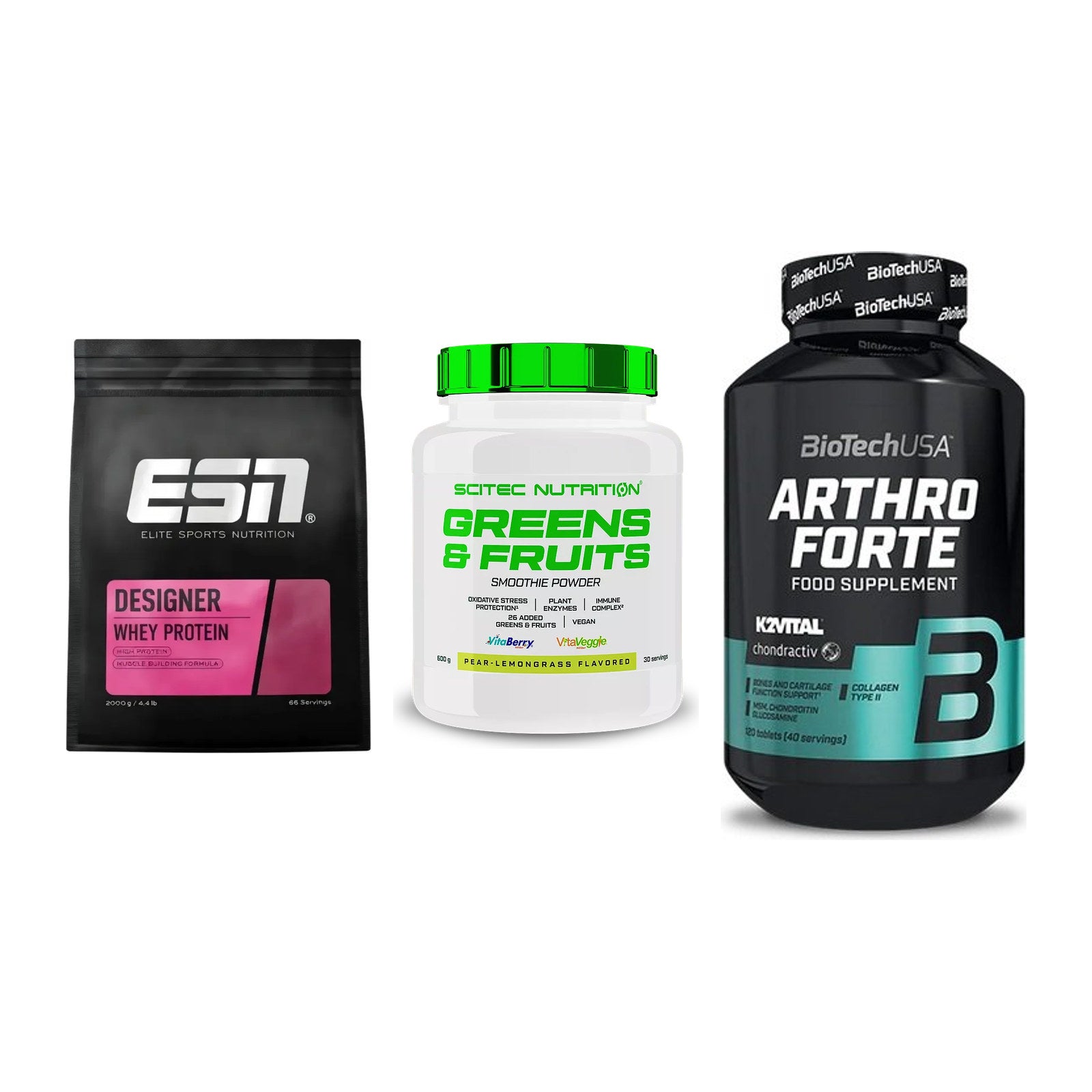 Regenerations-Set: ESN Designer + Scitec Greens + BioTech Arthro – alle enthaltenen Artikel