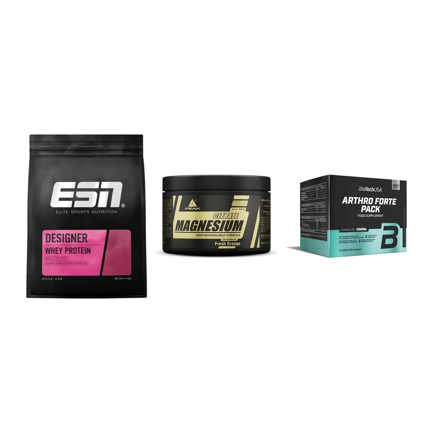 Regenerations-Set: ESN Designer + Peak Magnesium + BioTech Arthro – alle enthaltenen Artikel
