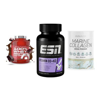 Regenerations-Set: Scitec 100% + ESN Vitamin D3 + BioTech Marine – alle enthaltenen Artikel