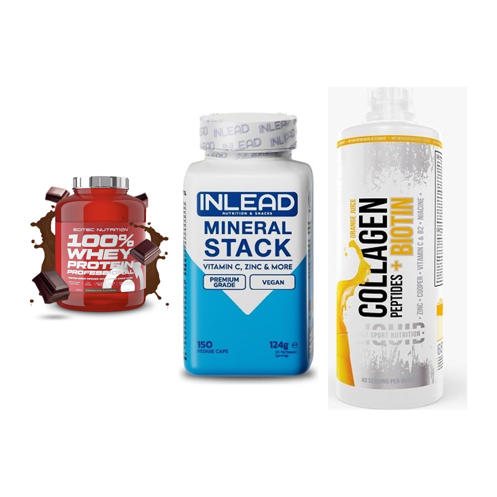 Regenerations-Set: Scitec 100% + INLEAD Mineral + MST Collagen – alle enthaltenen Artikel