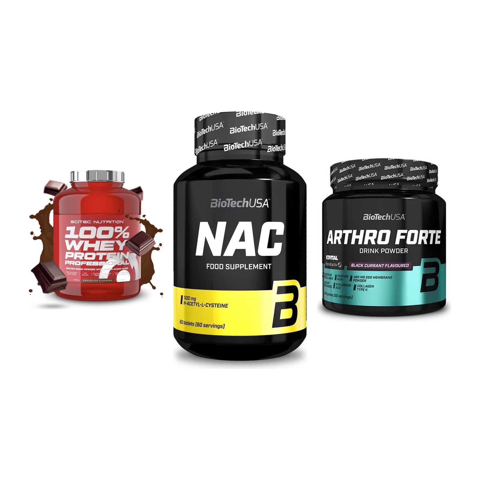 Regenerations-Set: Scitec 100% + BioTech NAC + BioTech Arthro – alle enthaltenen Artikel